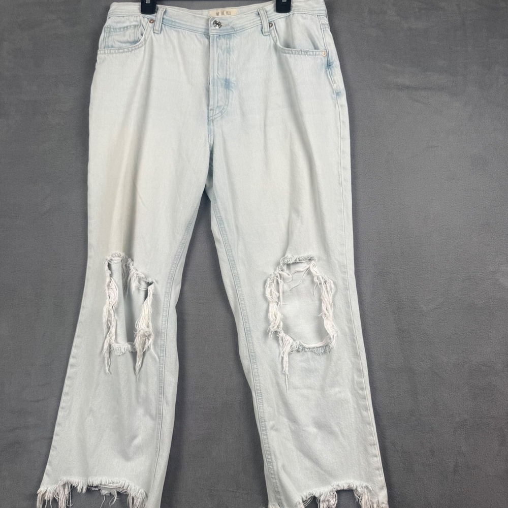 We The Free Free People Light Wash Distressed Wide Leg Jeans Size 32